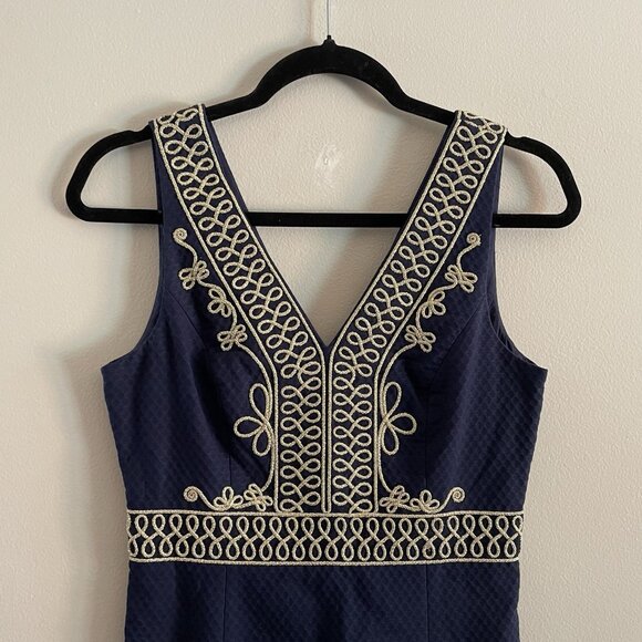 Lilly Pulitzer Women 0 True Navy Gold Preppy Sleeveless Aveline Shift Dress - Picture 4 of 10